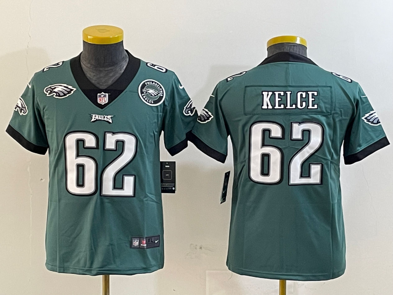 Youth 2025 Philadelphia Eagles #62 Kelce green Nike NFL jersey style 5->youth nfl jersey->Youth Jersey